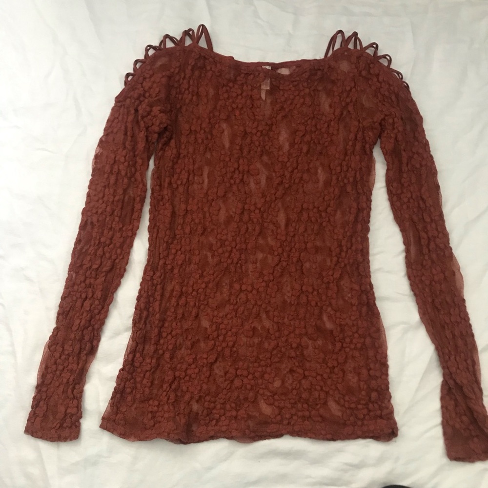 Free People Intimately Rust Mesh Top Sz M